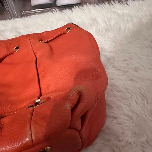 MCM Orange Leather Hobo Bag with Gold Details - Picture 9 of 16